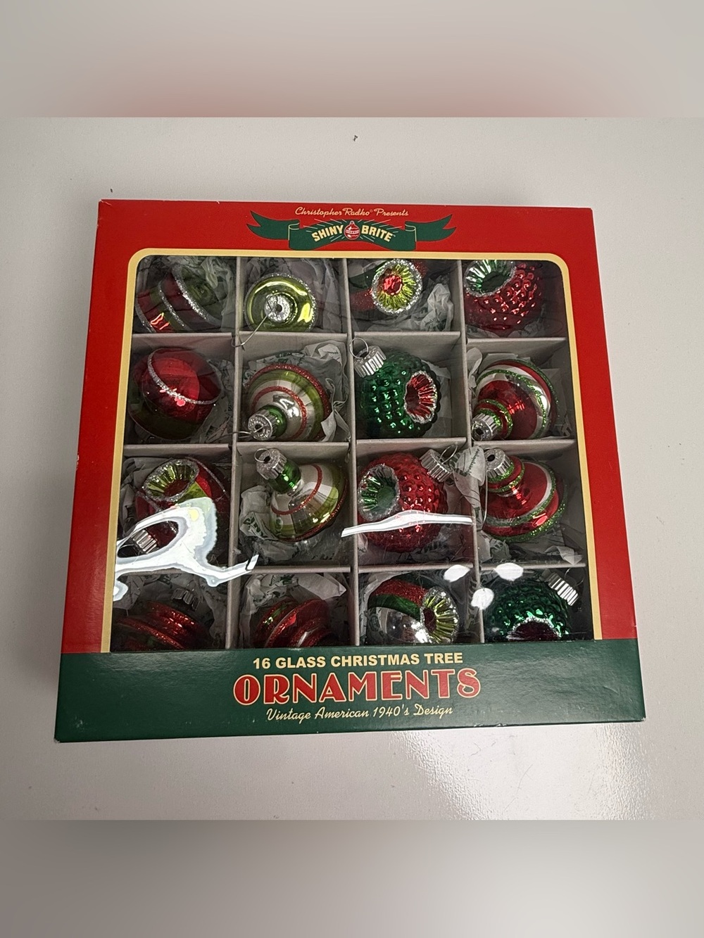 2014 Christopher Radko Shiny Brite Retro Christmas Ornaments Box Of 12 Balls